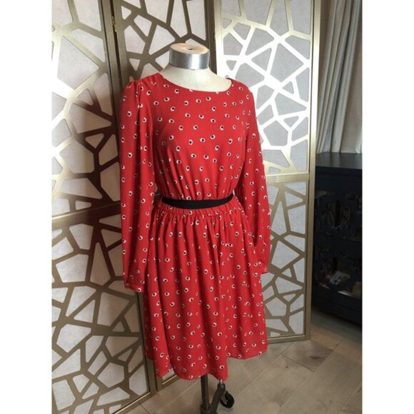 New kit and sky casuel dress crewneck long sleeve red S Small Red Flowers - Picture 2 of 12